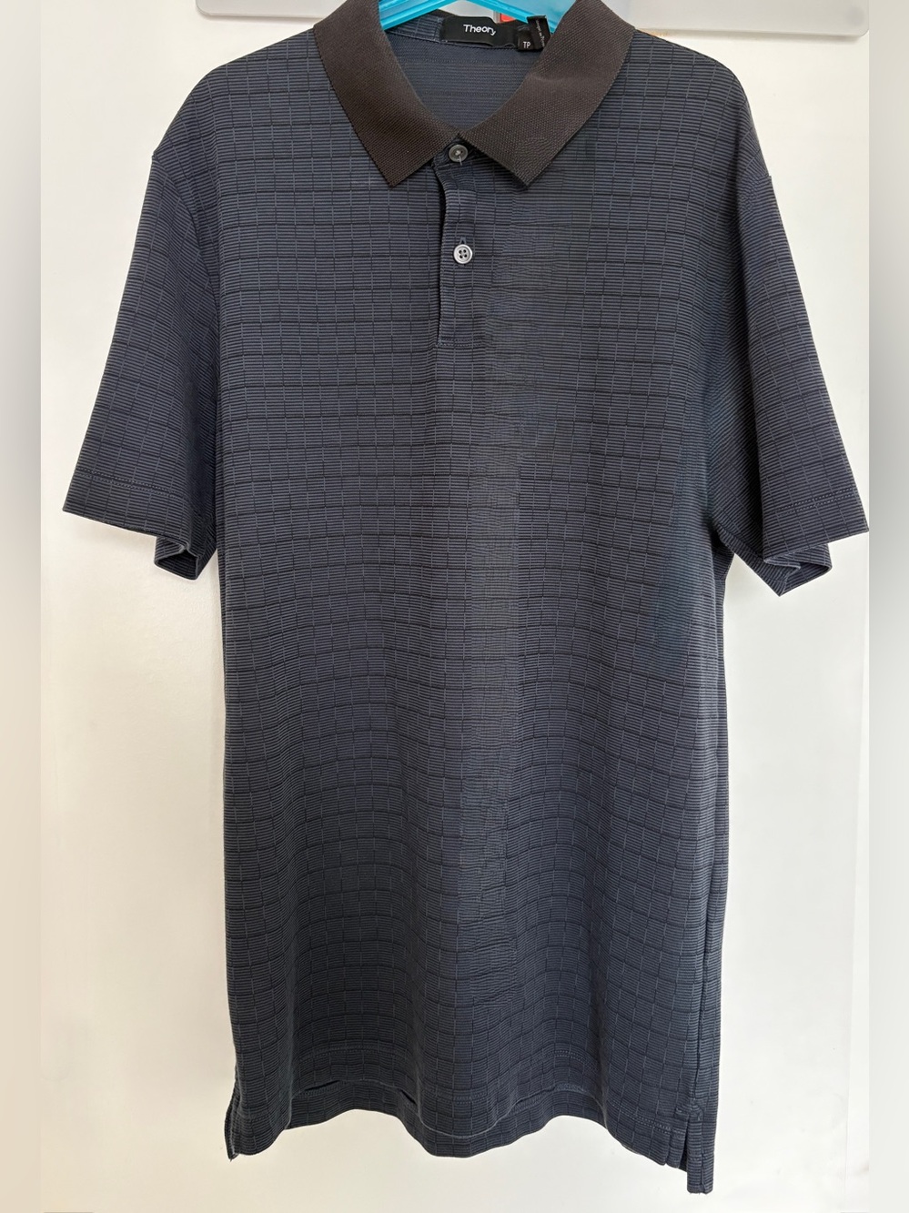 Theory Men's Charcoal Grid-Textured Polo XS